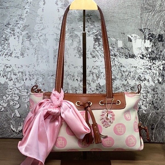 Dooney & Bourke Y2K Pink and Cream Canvas with Brown Leather Trim - Picture 2 of 16